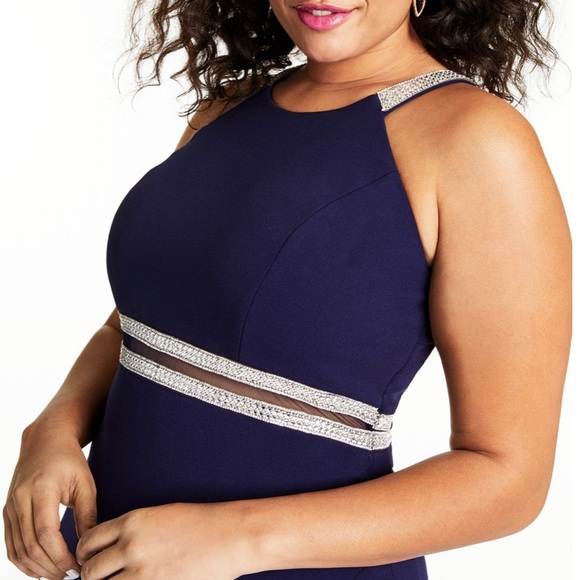 Women’s Formal Dress Sizes 20 22 Sequin Hearts Sheath Navy Embellished Gown Prom - Picture 13 of 16